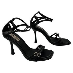 Badgley Mischka Rhinestone Ankle Strap Heeled Sandals Black Size 6